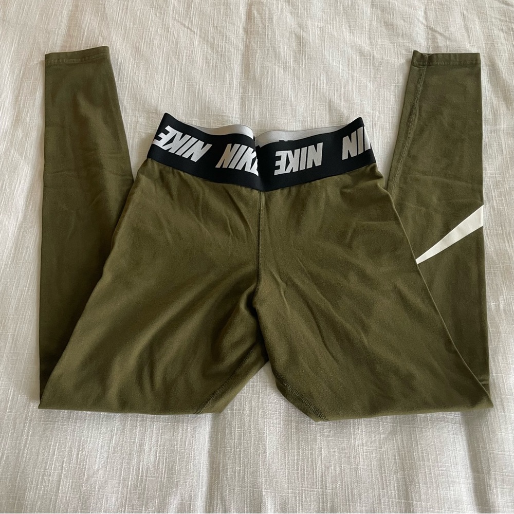 Nike Olive Green Leggings with Black Waistband
